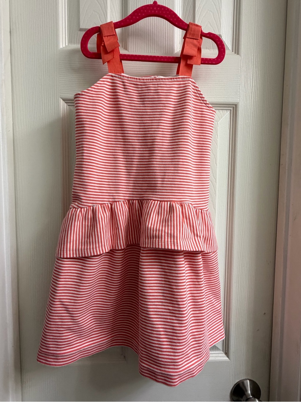 Janie and Jack Coral and White Striped Ruffle-Hem Sundress